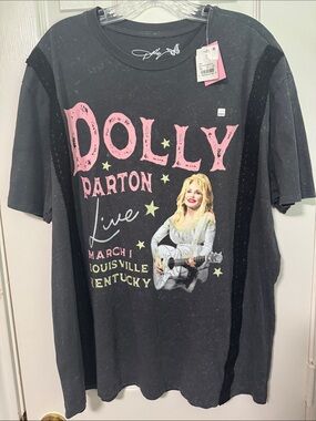 Dolly Parton Concert Black Graphic Tee with Pink Lettering